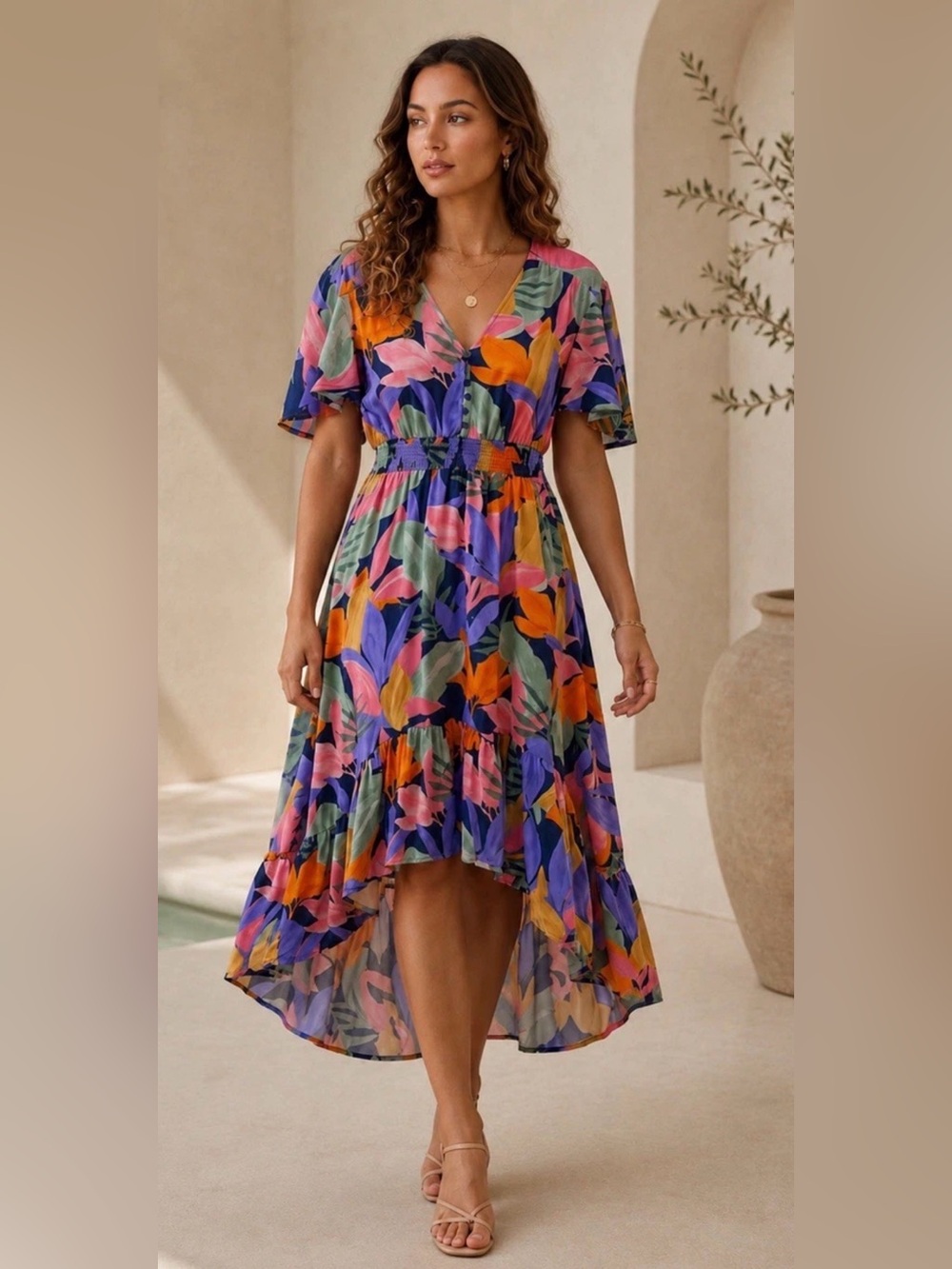Anthropologie Abel the label  Multicolor Floral High-Low Midi Dress